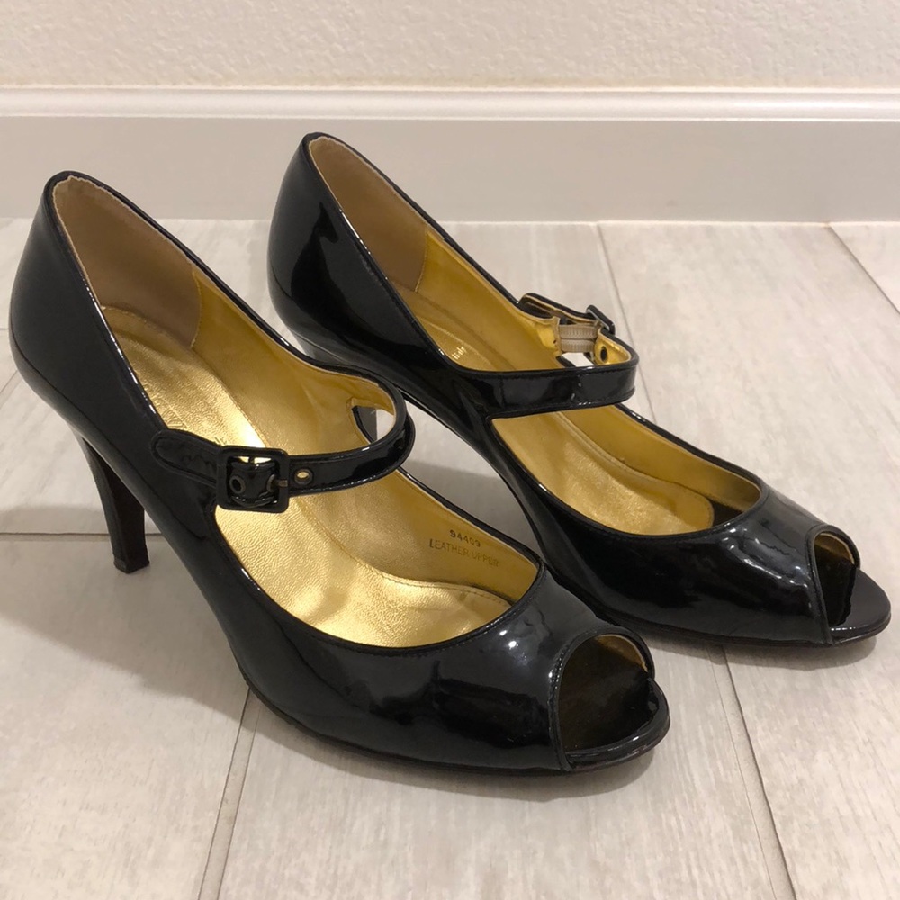 J. Crew patent leather peep-toe Mary Jane heel